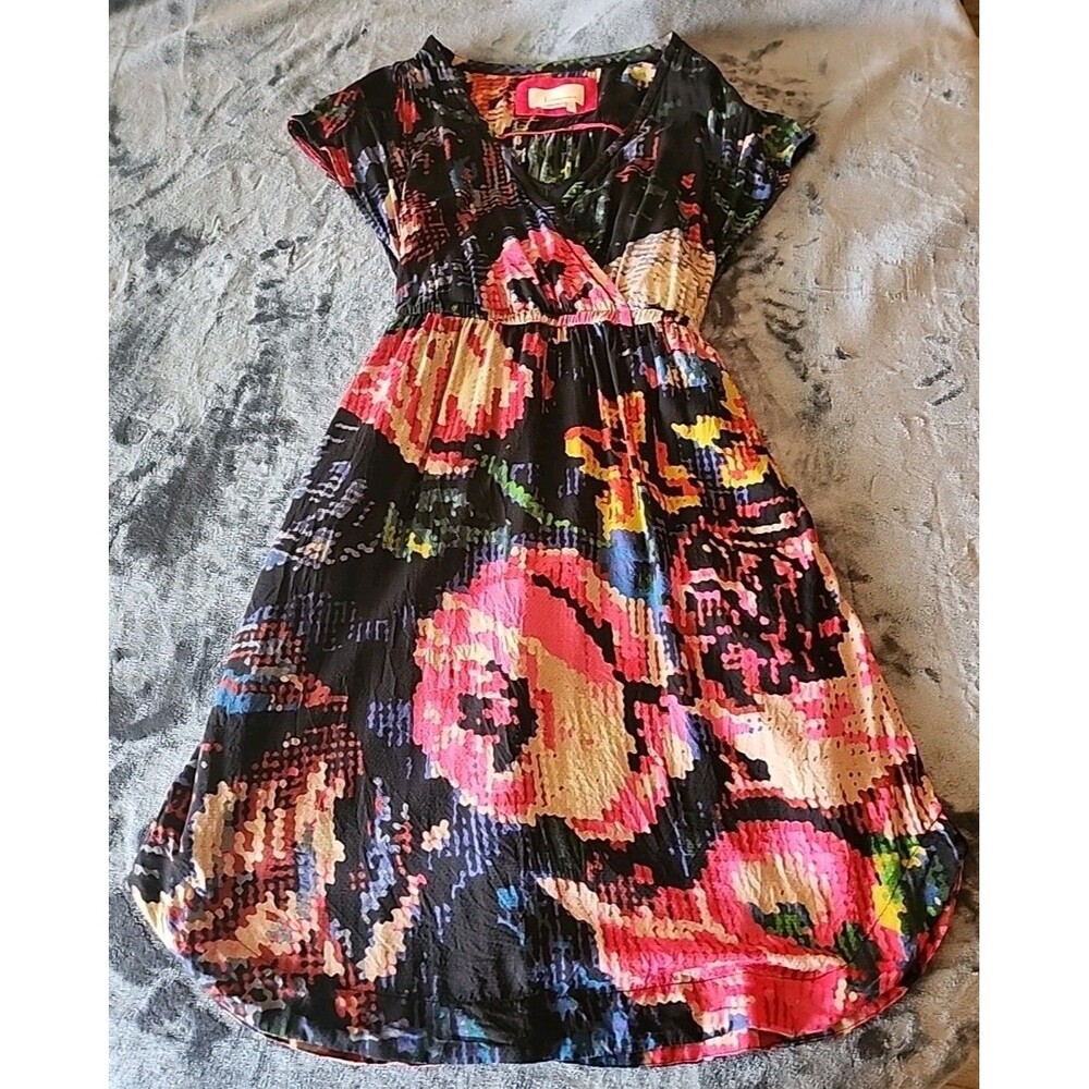 Anthropolgie Floral Pixel Print Midi Dress Size Small